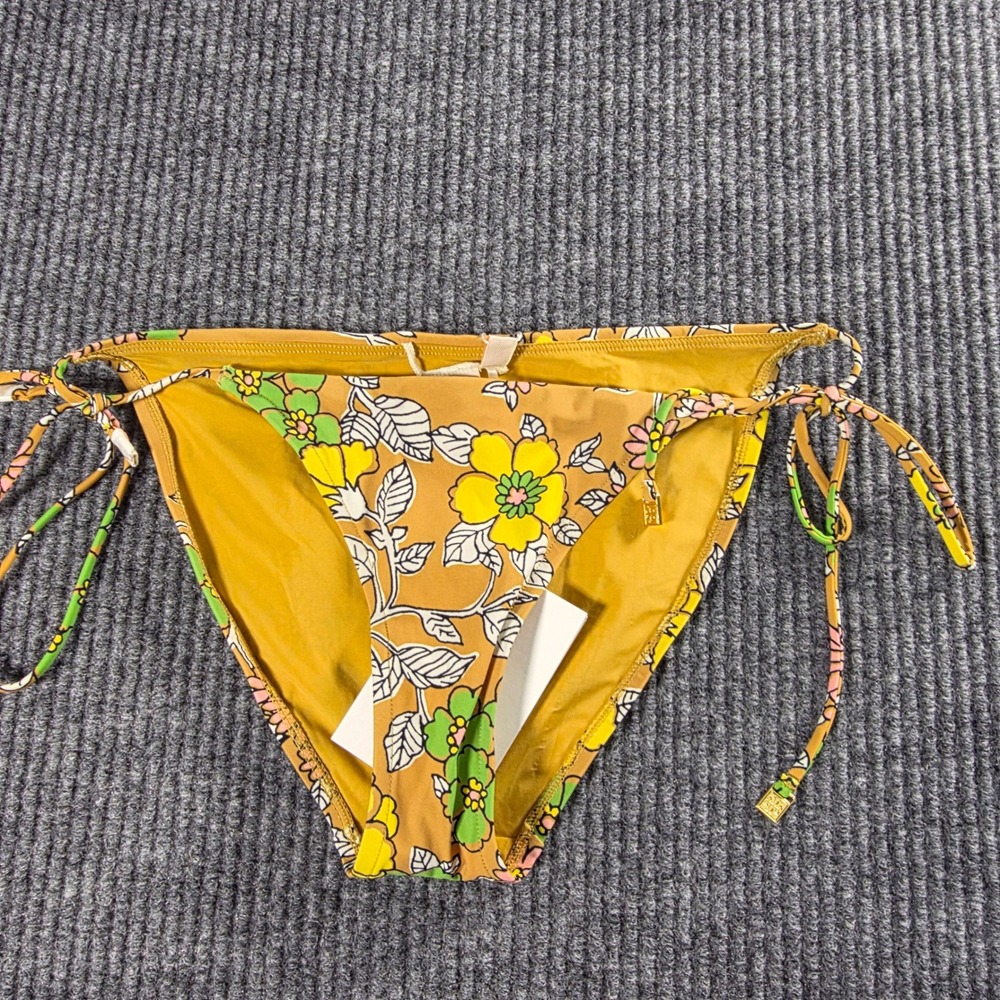 Tory Burch Costa Yellow Floral‎ Side Tie Bikini Bottom Swimwear Small NEW